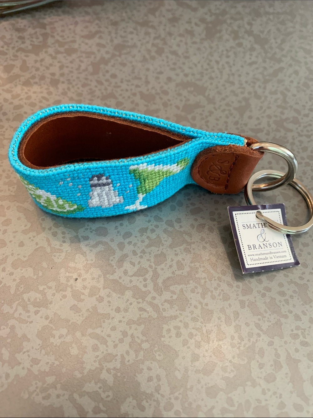 Smathers & Branson Needlepoint Key Fob - Turquoise with Margarita motif. - Picture 4 of 4